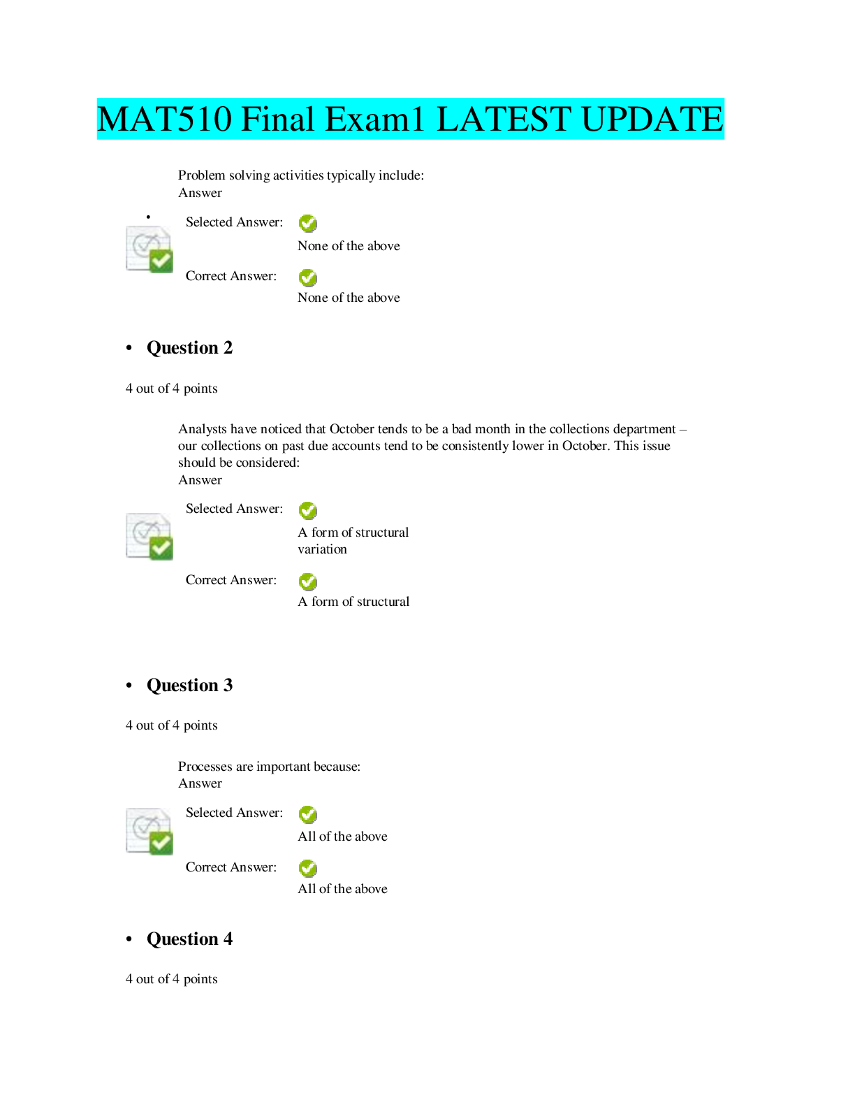 Preview of MAT510 Final Exam1 LATEST UPDATE